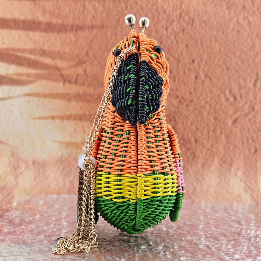 VIRAL Tommy Bahama Parrot Bird Clutch Bag Natural Woven Chain Tiktok Colorful